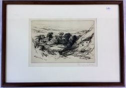 'Nine Barrow Down' (Dorset) etching by Sir Francis Seymour Haden signed in pencil & dated 1877.