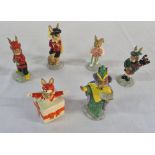 6 Royal Doulton Bunnykins figures - Piper, Sweetheart, Cavalier, Christmas Surprise,