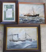 Oil paintings of Grimsby fishing trawlers GY653 Ross Zebra by G Murray & GY95 Concord by F G Schade