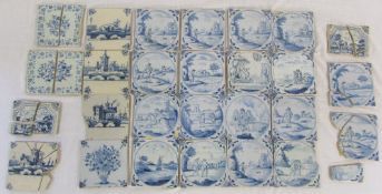 Selection of early blue and white Delft tiles (and some broken pieces)