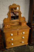 Victorian pine dressing table/chest of drawers with porcelain knobs,