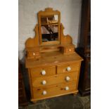 Victorian pine dressing table/chest of drawers with porcelain knobs,