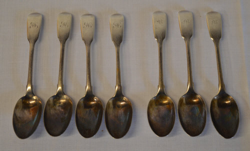 7 silver spoons, approx weight 4.