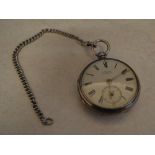 H Samuel, Market St, Manchester silver pocket watch on silver chain, Birmingham 1889,