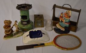 Cooper tennis racket, ashtray, Tantalus base,
