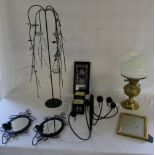 Brass lamp, pair of wall mirrors,