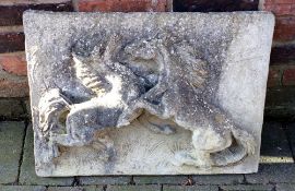Concrete garden plaque of two fighting stallions W62cm by H48cm
