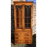 Small mahogany Georgian reproduction display cabinet with brushing slide H176cm W75cm
