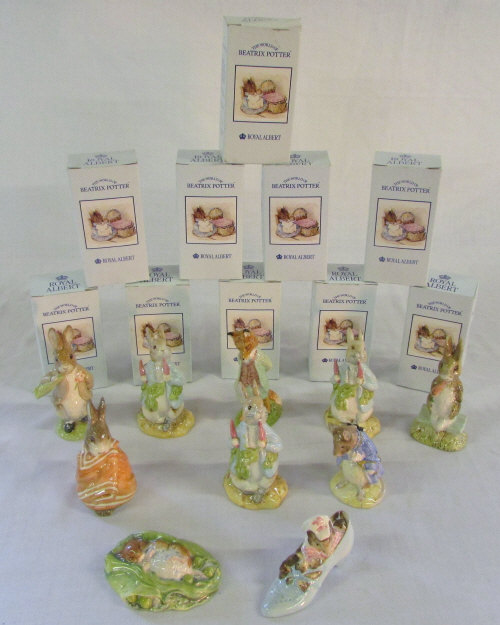 10 Royal Albert Beatrix Potter figures inc Peter ate a raddish, Poorly Peter Rabbit,