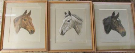 3 pastel drawings of horse portraits by Mary Browning 'Copper Tone',