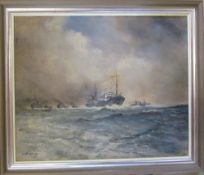 Maritime oil on canvas signed Ewald Kreusch 1945 55 cm x 46 cm
