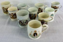 9 coronation mugs & a 'World War 1914-1919'(sic) beaker