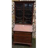 Georgian mahogany bureau bookcase on bracket feet W91cm H 214cm