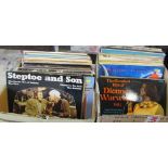 2 boxes of 33 rpm LPs inc Dire Straits, Elvis, Pink Floyd, Led Zepplin, Kraftwerk,