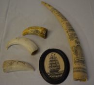 5 pieces of replica scrimshaw ware
