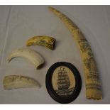 5 pieces of replica scrimshaw ware