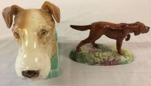 Poole pottery fox terrier on a green base & a Royal Crown Derby Irish setter