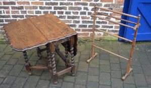 1930s gate leg table with barley twist legs and a towel rail