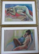 Pair of pastel nudes signed Lewis Davies (1939-2010) 76 cm x 58 cm and 73 cm x 53 cm