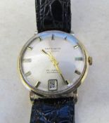 9ct gold Carronade automatic 25 jewel wrist watch with leather strap