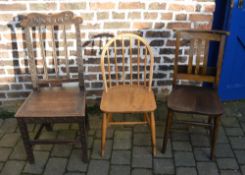 Ercol style chair and two other chairs