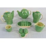 Susie Cooper green crescent motif breakfast set with Crown Works Burslem mark