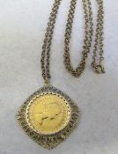Elizabeth II full sovereign 1966 with 9ct gold mount on a rolled gold chain