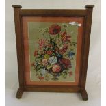 Wooden fire screen with floral tapestry