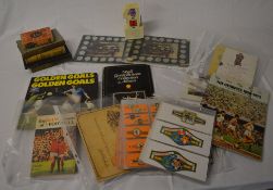 Various coins, cards, books, programmes including Golden Goals, Olympics 1896-1972,