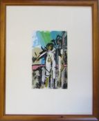 Cornish School figural abstract 'Fortuna near the sea' signed MAE 1980 47 cm x 56 cm