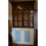 Pine cupboard and a gothic style Victorian display bookcase