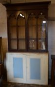 Pine cupboard and a gothic style Victorian display bookcase