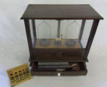 Cased balance scales with weights (E B Atkinson (Hull) & Co Ltd)