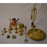 Various brassware & copper including a chocolate pot