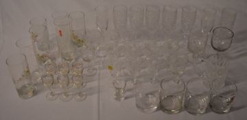 Various glassware including sherry glasses,