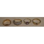 4 9ct gold rings, including a gypsy style ring,