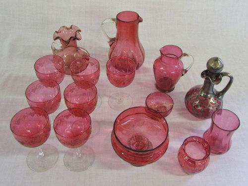 Assorted cranberry glass