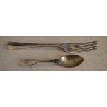 Silver dinner fork and a silver teaspoon, approx weight 3.