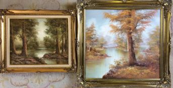 2 large oil on canvas landscapes of rivers