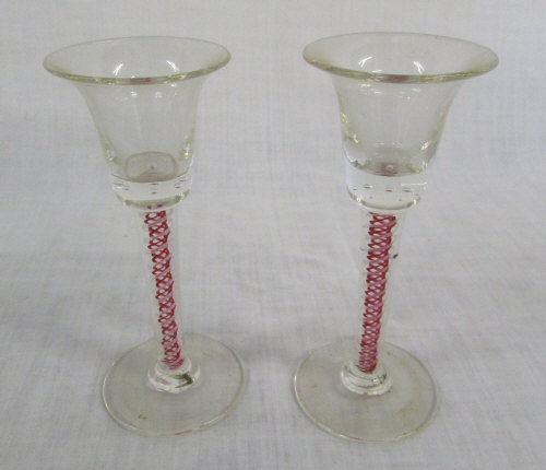Pair of 18th century style spiral stem wine glasses