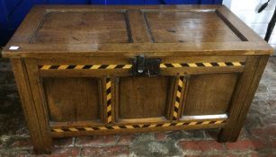 18th century oak coffer on stile legs & parquetry inlay W.95cm H.