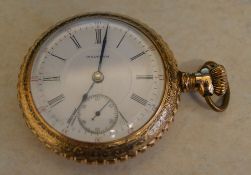 Gold plated Waltham open face pocket watch with the movement signed P.S.