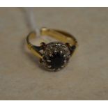 18ct gold sapphire and illusion set diamond ring (with a 9ct gold spacer) approx weight 4.