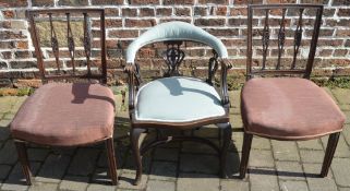 2 Georgian chairs and one other open arm tub style chair