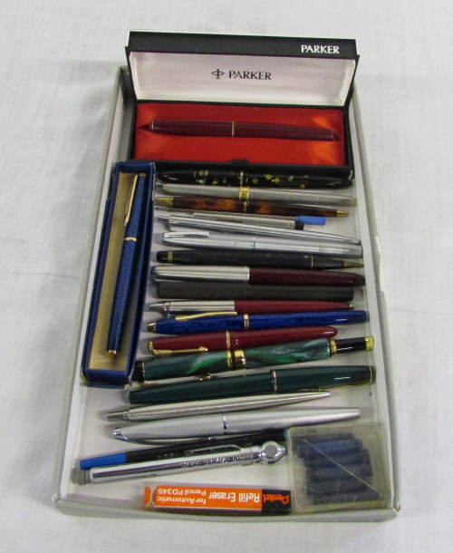 Various fountain and ball point pens inc Cross,