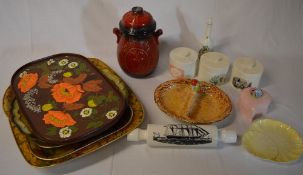 Various trays, Rumtoft jar, Falconware dish,