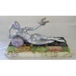 Art Deco style figurine on a marble and onyx base L 40.