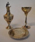 Silver 3 piece travelling communion set comprising of chalice, ewer and paten.