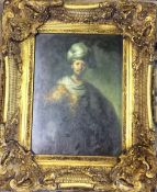Oil effect print of a portrait of an 18th century gentleman in an ornate gilt frame