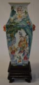 Chinese square form porcelain famille rose vase decorated in the Canton style with hand painted